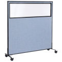 60-1/4"W x 63"H Mobile Office Partition Panel with Partial Window, Blue