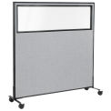 60-1/4&quot;W x 63&quot;H Mobile Office Partition Panel with Partial Window, Gray