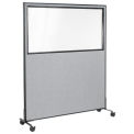 60-1/4&quot;W x 75&quot;H Mobile Office Partition Panel with Partial Window, Gray