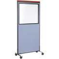 36-1/4&quot;W x 76-1/2&quot;H Mobile Deluxe Office Partition Panel with Partial Window, Blue
