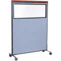 48-1/4"W x 64-1/2"H Mobile Deluxe Office Partition Panel with Partial Window, Blue