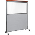 60-1/4&quot;W x 76-1/2&quot;H Mobile Deluxe Office Partition Panel with Partial Window, Gray