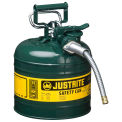 Justrite 7220420 Type II AccuFlow Safety Can, 2 Gallon with 5/8&quot; Flexible Hose, Green