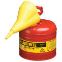 Justrite 7120110 Type I Steel Safety Can With Funnel, 2 Gallon (7.5L), Self-Close Lid, Red