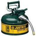 Justrite 7210420 Type II AccuFlow Steel Safety Can, 1 Gal., 5/8&quot; Metal Hose, Green