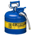 Justrite 7220320 Type II AccuFlow Steel Safety Can, 2 Gal., 5/8&quot; Metal Hose, Blue