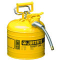 Justrite 7220220 Type II AccuFlow Steel Safety Can, 2 Gal., 5/8&quot; Metal Hose, Yellow
