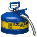 Justrite 7225330 Type II AccuFlow Steel Safety Can, 2.5 Gal., 1&quot; Metal Hose, Blue