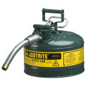 Justrite 7225430 Type II AccuFlow Steel Safety Can, 2.5 Gal., 1" Metal Hose, Green