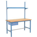 60&quot;W x 30&quot;D Workbench, 1-5/8&quot; Thick Maple Top Safety Edge w/ Drawer, Upright & Shelf, Blue