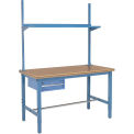 72&quot;W x 36&quot;D Workbench, 1-5/8&quot; Thick Shop Top Safety Edge with Drawer, Upright & Shelf, Blue