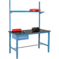 72"W x 36"D Workbench, 1-5/8" Thick Phenolic Resin Safety Edge with Drawer, Upright & Shelf, Blue
