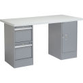 60&quot;W x 30&quot;D Workbench, 1-3/4&quot; Laminate Square Edge Top, 2 Drawer/Cabinet