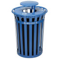 36 Gallon Outdoor Steel Recycling Receptacle with Rain Bonnet Lid, Blue