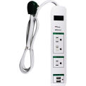 3 Outlet Surge Protector, USB Surge - 3 Ft Cord - White