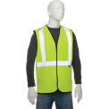 Class 2 Hi-Vis Safety Vest, 2" Silver Strips, Polyester Solid, Lime, Size S/M