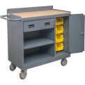 Durham Mfg. Mobile Bench Cabinet, 8 Bin, 1 Drawer, 41-7/8&quot;W x 18-1/8&quot;D, Gray
