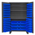 Global Industrial 16 Ga. All-Welded Bin Cabinet, Flush Door, 137 Blue Bins, 48x24x78