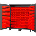 Global Industrial 16 Ga. All-Welded Bin Cabinet, Flush Door, 264 Red Bins, 72 x 24 x 84