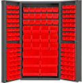 Global Industrial 16 Ga. All-Welded Bin Cabinet, Deep Door, 132 Red Bins, 36 x 24 x 72