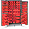 Global Industrial 16 Ga. All-Welded Bin Cabinet, Flush Door, 171 Red Bins, 48 x 24 x 78