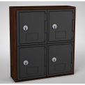 United Visual Cell Phone Locker, 4 Door, 12&quot; x 4&quot; x 13-1/2&quot;, Walnut/Black