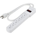 6 outlet Power Strip, 2.5' Cord, 14/3C, Lighted Switch, 15A, 125V,1875W, White, UL/CUL