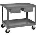 2 Shelf Deep Tray Steel Stock Cart, 800 Lb. Capacity with 2 Drawers, 36&quot;L x 24&quot;W x 32&quot;H