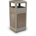 Commercial Zone StoneTec&#174; 42 Gallon Square Receptacle with Dome Lid, Beige w/Riverstone Panels