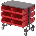 Akro-Mills Shelf-Top Bin Cart, (48) 5-1/2 x10-7/8 x5&quot; Red Bins, 38-1/2 x24x36-1/2&quot;