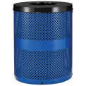 Thermoplastic Coated Perforated Receptacle w/Flat Lid, 32 Gallon, Blue