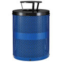Thermoplastic Coated Perforated Receptacle w/Rain Bonnet Lid, 36 Gallon, Blue