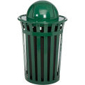36 Gallon Outdoor Metal Slatted Trash Receptacle with Dome Lid, Green