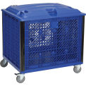 Vented Wall Bulk Container with Lid and Casters, 39-1/4&quot;L x 31-1/2&quot;W x 29&quot;H, Blue