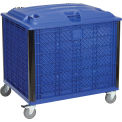 Solid Wall Bulk Container with Lid and Casters, 39-1/4&quot;L x 31-1/2&quot;W x 29&quot;H, Blue, Easy Assembly