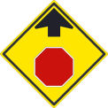 NMC Traffic Sign, Stop Ahead With Arrow (Graphic), 24&quot; x 24&quot;, Yellow, TM609K