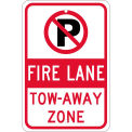 NMC Traffic Sign, No Parking Fire Lane Tow-Away Zone, 18&quot; X 12&quot;, White, TM062J