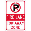 NMC Traffic Sign, No Parking Fire Lane Tow-Away Zone, 18&quot; X 12&quot;, White, TM062K