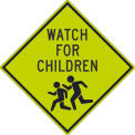 NMC Traffic Sign, Watch For Children (Graphic) Sign, 30&quot; X 30&quot;, Yellow, TM184DG