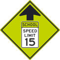 NMC Traffic Sign, School Speed Limit 15 Sign, 30&quot; X 30&quot;, Yellow, TM606DG