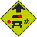 NMC Traffic Sign, School Bus Stop Ahead Sign, 30" X 30", Yellow, TM603DG