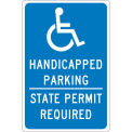 NMC Traffic Sign, Handicapped Parking Permit Required, 18&quot; X 12&quot;, Blue, TMS337G
