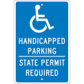 NMC Traffic Sign, Handicapped Parking Permit Required, 18&quot; X 12&quot;, Blue, TMS337H