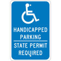 NMC Traffic Sign, Handicapped Parking Permit Required, 18&quot; X 12&quot;, Blue, TMS337J