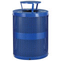 Thermoplastic Perforated Recycling Receptacle w/Rain Bonnet Lid, 32 Gallon, Blue