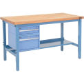 60&quot;W x 36&quot;D Workbench, 1-3/4&quot; Thick Maple Top Square Edge with Drawers & Shelf, Blue