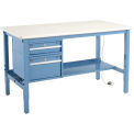 72&quot;W x 30&quot;D Workbench, 1-1/4&quot; Thick ESD Laminate Safety Edge with Drawers & Shelf, Blue