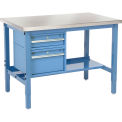 48&quot;W x 30&quot;D Workbench, 1-1/2&quot; Thick SS Square Edge with Drawers & Shelf, Blue