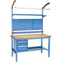 60&quot;W x 30&quot;D Workbench, 1-3/4&quot; Thick Birch Top Square Edge Complete Bench, Blue