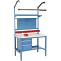 60&quot;W x 36&quot;D Workbench, 1-1/4&quot; Thick ESD Laminate Square Edge Complete Bench, Blue